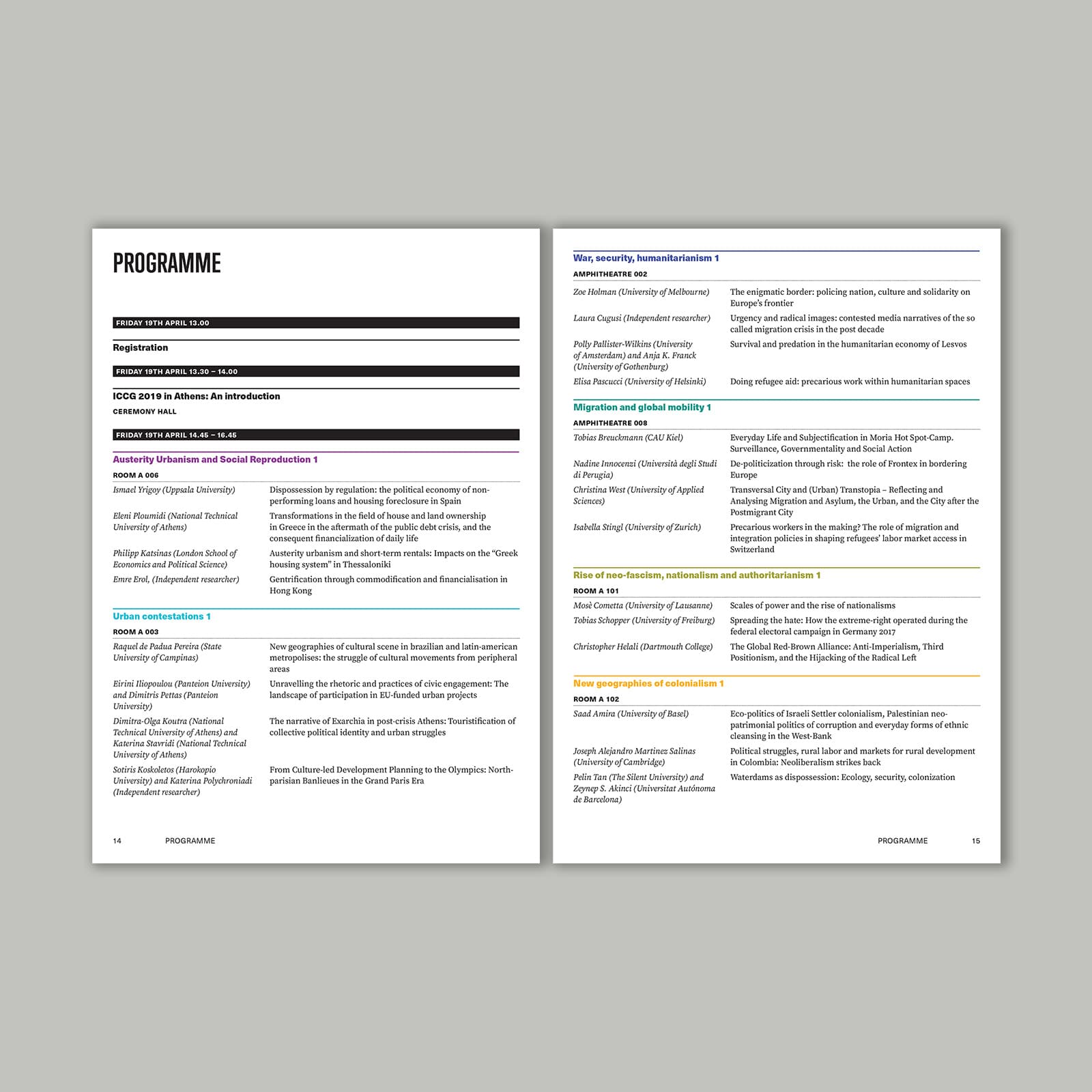 ICCG 2019: Booklet, program page