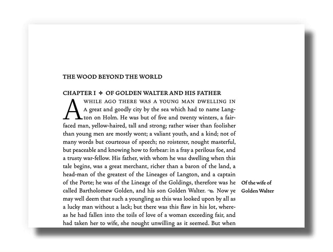 The Prose Romances of William Morris: The Wood Beyond the World - first page detail